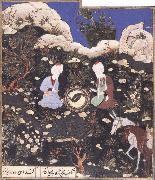 unknow artist Elijah and khizr as mirror images,near the fount of life where their twin fish have resuscitated oil painting reproduction